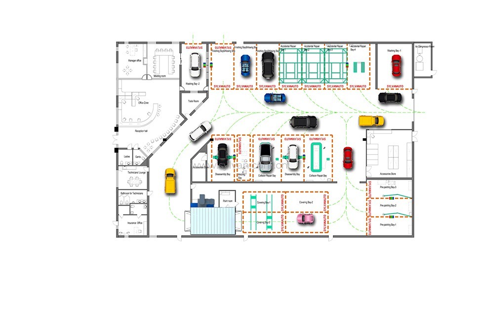 Auto Body and Paint Shop Design Project - Construction Drawing - JoyDesign
