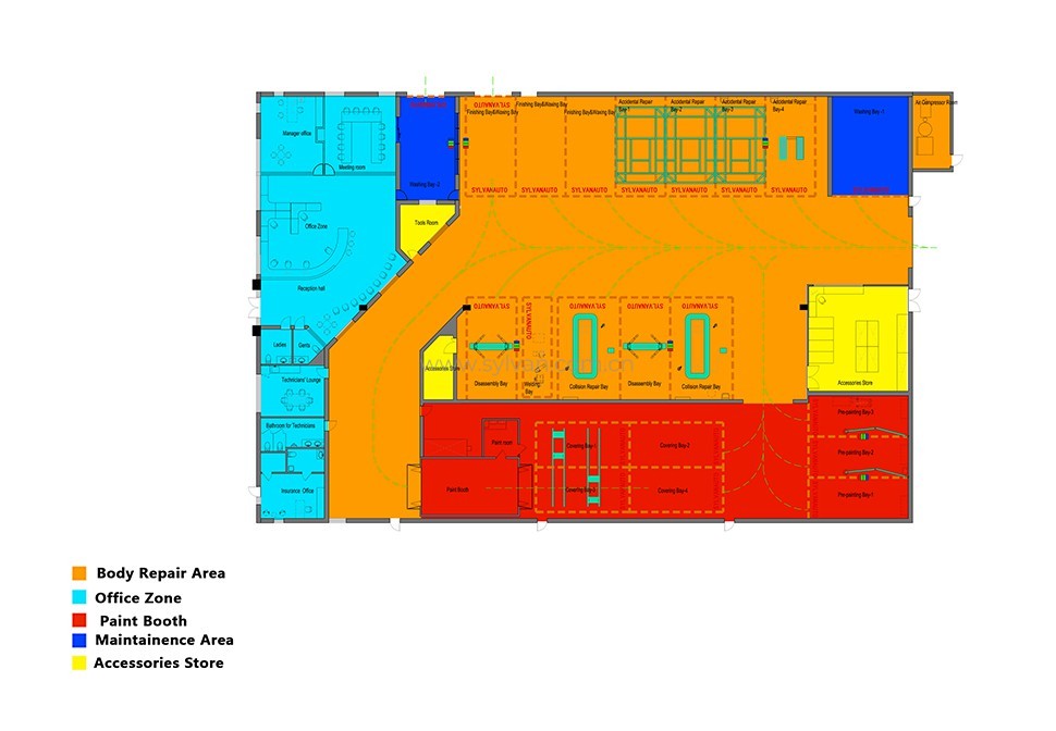 Auto Body and Paint Shop Design Project - Construction Drawing - JoyDesign